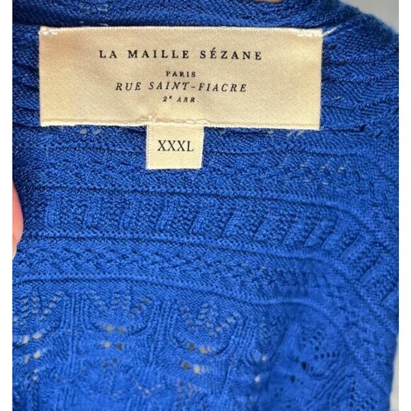 SEZANE Sz XXXL 3xl 14 US XL Roma Blue Pointelle Viscose Knit Pullover Sweater - Picture 3 of 10